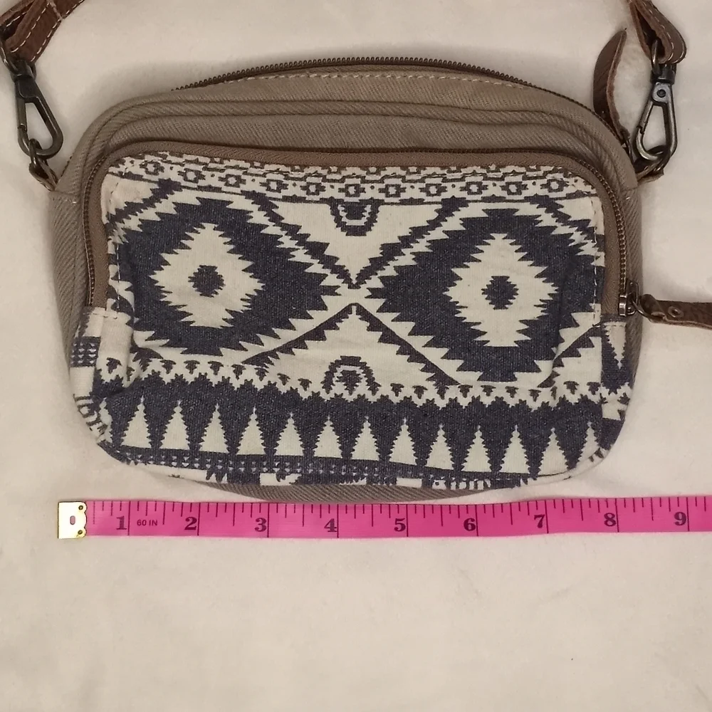 Myra Bag Canvas Leather Accent Crossbody Adjustable Strap Aztec Bohemian Print